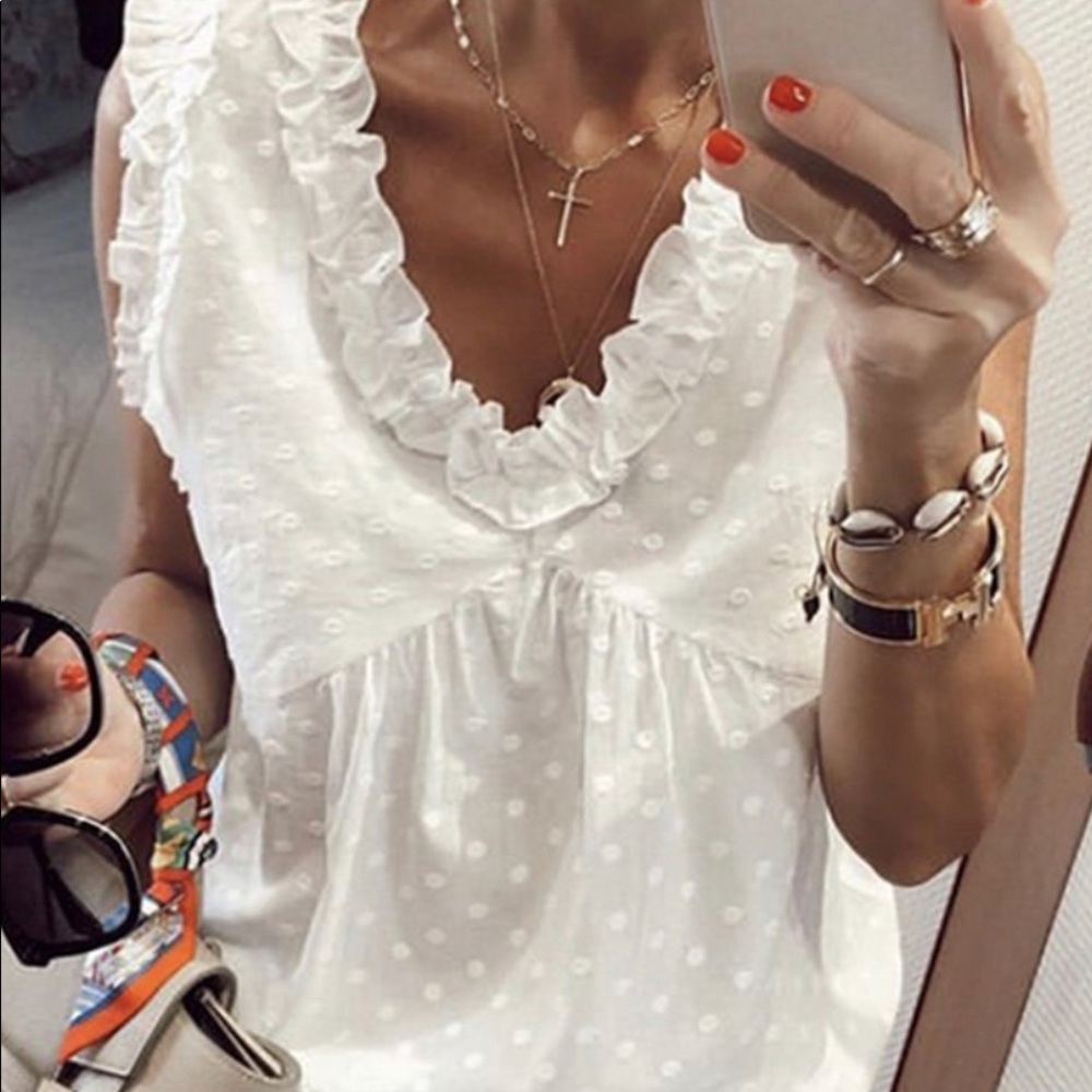 Swiss Dots Frill Hem Tank